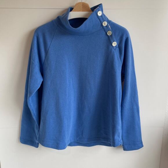 J. Crew Sweaters - J Crew Womens Fleece Pullover Size L Blue Wide Button Collar Casual Comfy Nwt